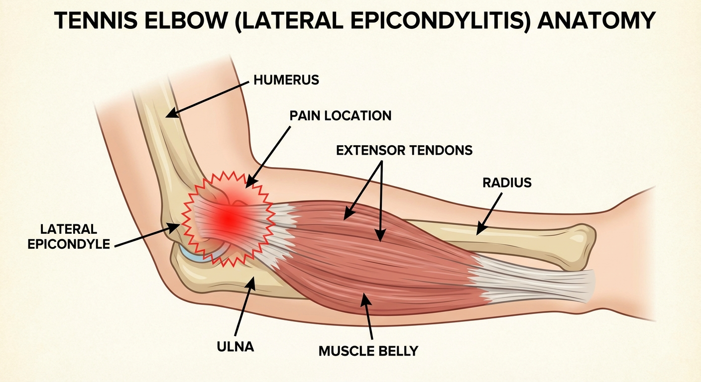 Forearm extensor anatomy diagram showing ECRB tendon