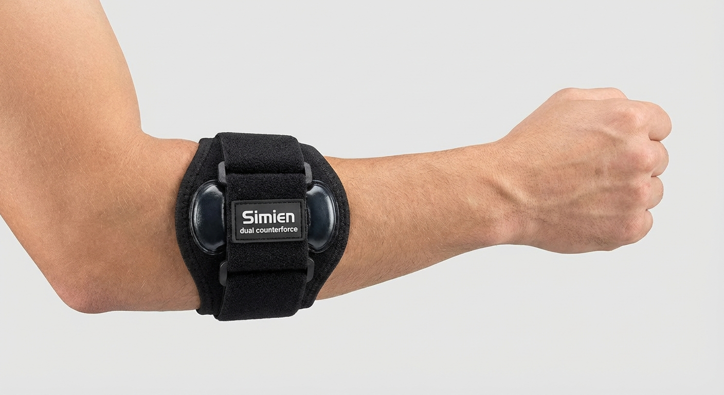 Simien tennis elbow brace with dual counterforce straps and compression pad