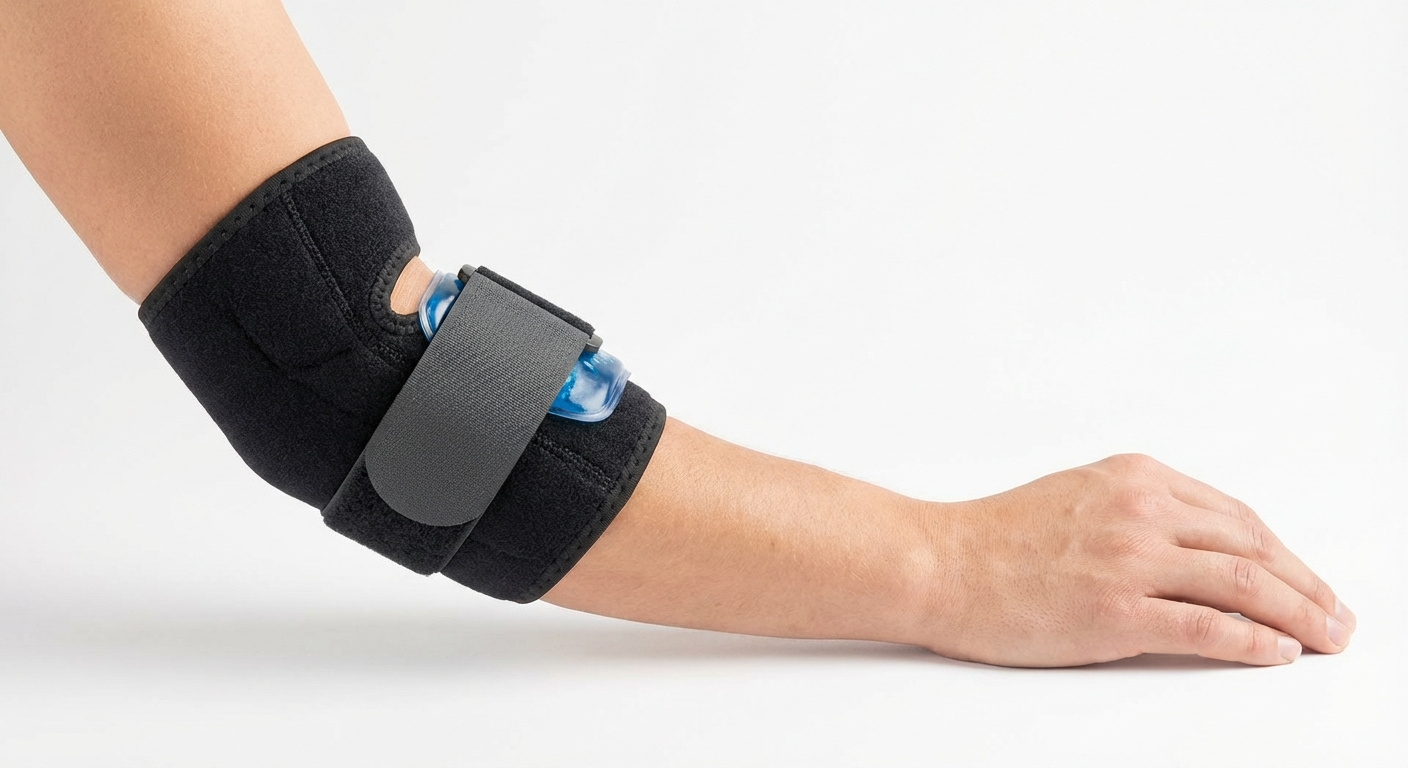 Counterforce elbow brace for tennis elbow showing proper placement on forearm just below the lateral epicondyle
