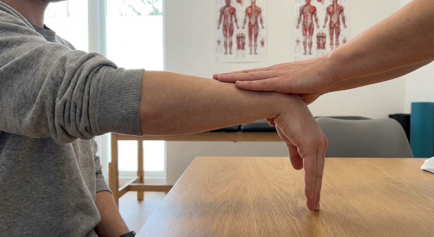 Contextual photo demonstrating the correct hand position for a wrist e